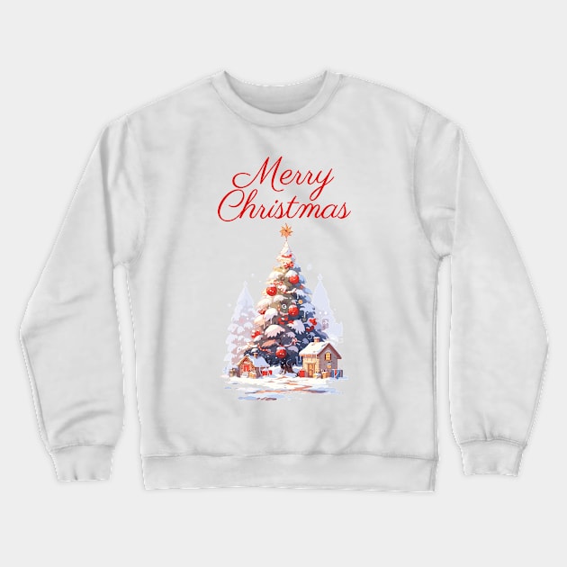 Merry Christmas decorated tree Crewneck Sweatshirt by DemoArtMode